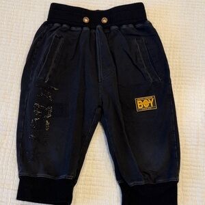 Kids Black Jogger Pants with Gold Accent
